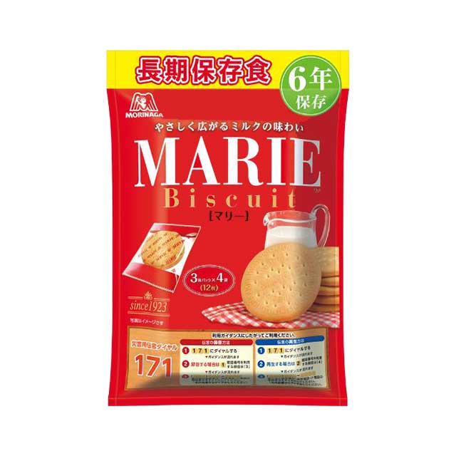 森永製菓 長期保存食 MARIE(マリー) 12袋入 6年保存 森永の定番ビスケット・マリーの長期保存版 1袋12枚入り いつもの味を常備しよう!